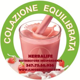 Frullato rosa in bicchiere. Scritta: "COLAZIONE EQUILIBRATA". Contatti e sito web in basso.