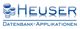 Logo mit blauem Text: "Heuser Datenbank-Applikationen", links gestapelte Datenbank-Icons.