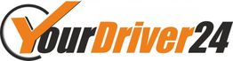 Logo mit dem Text "YourDriver24" in Schwarz und Orange, mit einem schwarzen Kreis und Häkchen.