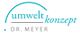 Logo mit Text: "umweltkonzept Dr. Meyer" in Blau und Grau, mit stilisierter Bogenlinie.