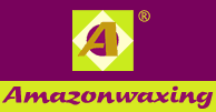 Logo von Amazonwaxing: Lila Hintergrund, gelbes "A", Text "Amazonwaxing" in gelber Schrift.