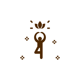 Eine stilisierte Figur hält Blätter hoch, umgeben von kleinen Kreuzen, isoliert auf Weiß.