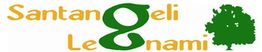 Logo "SantanGeli Legnami" con un albero verde stilizzato a destra.