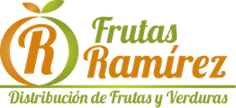 Logo de "Frutas Ramírez", distribución de frutas y verduras, fondo blanco y letras verdes/naranjas.