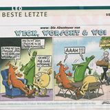 Comic: Zwei Würste und ein Senfglas sitzen auf einem Sofa, der Senf erschrickt sich vor einer Fliege.