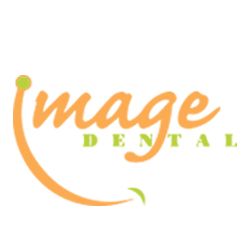 Logo with "Image Dental" text featuring an orange smile curve and green dot.