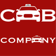 Taxi-logo met tekst "CAB COMPANY" op een rode achtergrond.