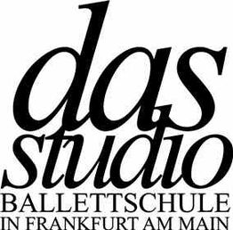 Schwarz-weißes Logo mit dem Text „das studio Ballettschule in Frankfurt am Main“.
