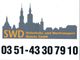 SWD-Logo mit Stadtsilhouette und Kontakt: 03 51-43 30 79 10. Sicherheits- und Werttransport.