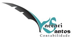Logotipo com uma pena e as palavras "Vaccari Santos Contabilidade" em preto e azul.