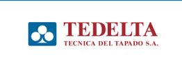 Logotipo de Tedelta, Técnica del Tapado S.A., con figura geométrica azul y blanca.