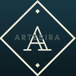 "Logo con letra 'A' en un rombo azul oscuro con texto 'ARTESIRA' detrás."