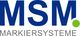 Logo mit blauem Text "MSM" und darunter "MARKIERSYSTEME", grüner Punkt rechts von "M".