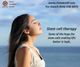 Woman by the sea with eyes closed; text about stem cell therapy on image.