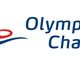 Logo van Olympia Charters met gestileerde rode en blauwe boot.