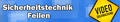Blaues Banner mit Text "Sicherheitstechnik Felix" und gelbem Video-Hinweiszeichen.