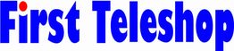 Blauer Schriftzug "First Teleshop" auf weißem Hintergrund, das "i" mit rotem Punkt.