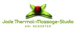 Grünes Logo: Jade Thermal-Massage-Studio mit rotem Punkt, darunter Name Kai Aegerter.