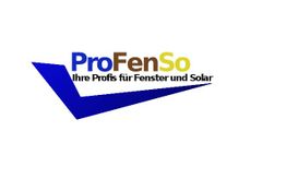 Logo mit Text "ProFenSo - Ihre Profis für Fenster und Solar", blauer Haken darunter.