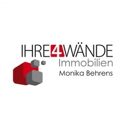 Logo mit Text: "IHRE4WÄNDE Immobilien, Monika Behrens". Rote und graue Würfel links.