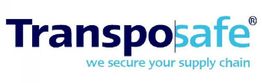 Transposafe-Logo mit Slogan: "we secure your supply chain".