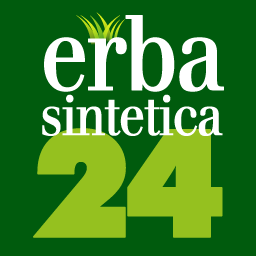 Logo con scritta "erba sintetica 24" su sfondo verde scuro.