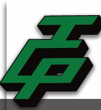 Logo verde y negro con letras superpuestas sobre fondo gris y blanco.