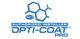 Logo van Opti-Coat Pro met blauwe chemische structuur en tekst "Authorized Installer".