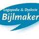 Blauw logo met tekst: "Logopedie & Dyslexie Bijlmakers" in een spraakballon.
