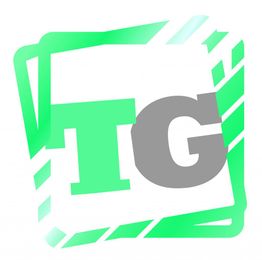 Logo con sfondo bianco, lettere "T" verde e "G" grigia sovrapposte, con cornice verde.
