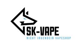 Logo von SK-Vape mit Wolfskopf und Slogan „Nicht irgendein Vapeshop“ auf weißem Hintergrund.