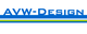 Logo-Text "AVW-DESIGN" in Blau mit grünen und blauen Linien darunter.