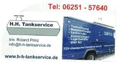 LKW mit Text: H.H. Tankservice, Kontaktinfo, Leistungen wie Tankreinigung und Beschichtungen.