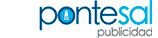 Logo de "pontesal publicidad" con letras en azul sobre fondo blanco.