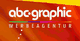 Logo der Firma "abc-graphic Werbeagentur" auf buntem Hintergrund.