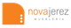 Logo de Nova Jerez Mueblería, fondo blanco con texto en naranja y negro.