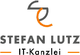 Logo mit Text "Stefan Lutz IT-Kanzlei" und abstraktem Symbol in Grau und Orange.