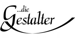 Text: "...die Gestalter" in geschwungener Schrift auf weißem Hintergrund.