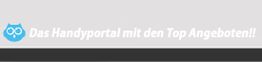 Blaues Eulen-Icon mit Text: "Das Handyportal mit den Top Angeboten!" auf grauem Hintergrund.