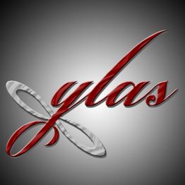 Logo con scritta stilizzata "Jylas" in rosso con simbolo argentato, sfondo sfumato nero a bianco.