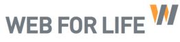Schriftzug "WEB FOR LIFE" mit orange-schwarzem Logo "W" rechts daneben.