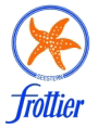Orangefarbener Seestern in blauem Kreis. Darunter steht "frottier" in blauer Schrift.