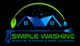 Logo for Simple Washing, featuring a roof, water droplet, leaf, and pressure washer.
