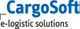 "CargoSoft-Logo mit dem Slogan 'e-logistic solutions' in blauer und schwarzer Schrift."