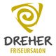 Logo von "Dreher Friseursalon" mit stilisiertem, goldfarbenem Symbol über dem Schriftzug.