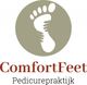 Logo met voetafdruk en tekst: "ComfortFeet Pedicurepraktijk".
