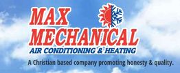 Max Mechanical logo with tagline: A Christian company promoting honesty & quality.