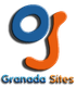 Logotipo de "Granada Sites" con letras azules y naranjas en fondo blanco.