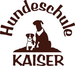 Logo der Hundeschule Kaiser mit zwei Hundesilhouetten, Schriftzug oben und unten.