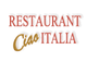 Schriftzug: "Restaurant Ciao Italia" auf weißem Hintergrund.